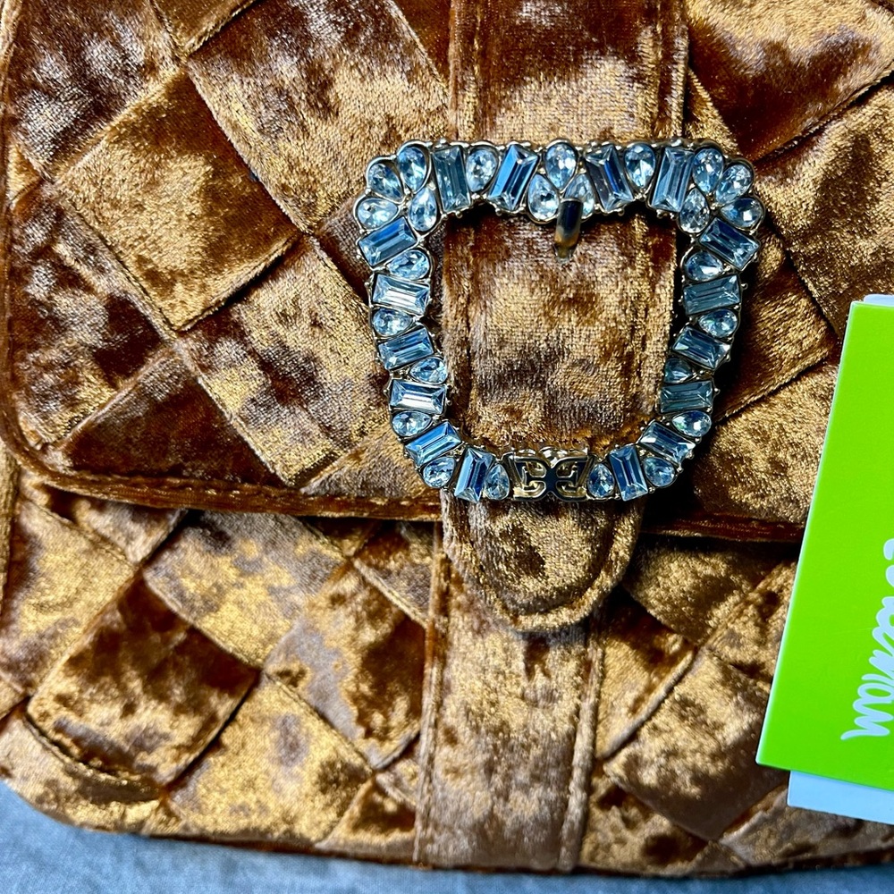 New Sam Edelman Gold Velvet Clutch Bag - Picture 8 of 16